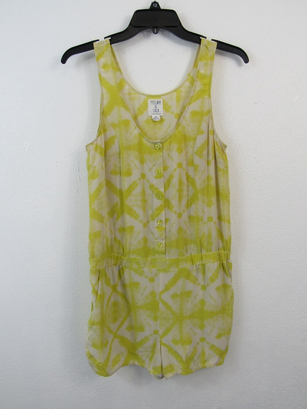 Urban Outfitters Yellow is Gold Medium 100% Silk Tie Dye Romper Yellow White